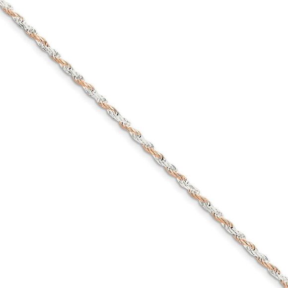 2.5mm Sterling Silver & 10k Rose Plated Rope Chain Bracelet, 8 In - Picture 1 of 3